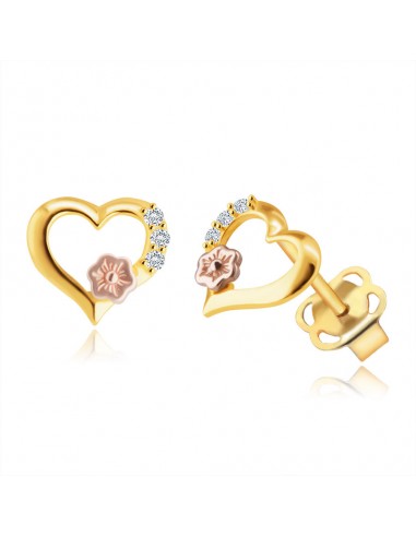 Cercei Inimioare Aur 14 k Flori Roz