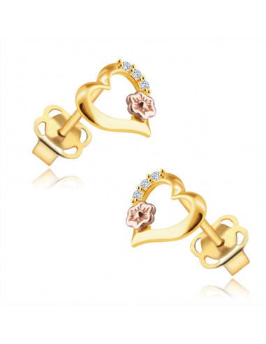 Cercei Inimioare Aur 14 k Flori Roz