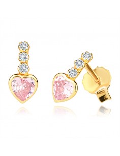 Cercei Aur 14k Inimioare Roz 2