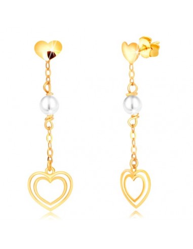 Cercei Aur 9k Inima Lant Perla