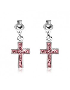 Cercei Argint Cruciulita Roz 2