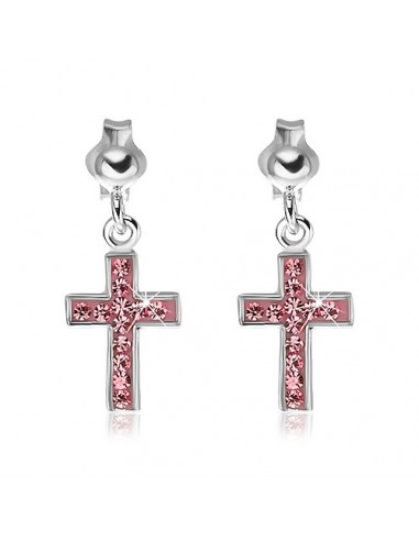 Cercei Argint Cruciulita Roz