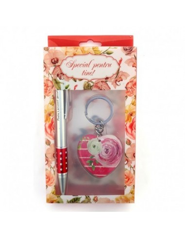 Set cadou breloc cu pix: Te iubesc mami