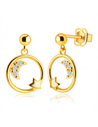 Cercei Aur 14K Cerc Luna Stea Diamante