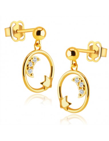 Cercei Aur 14K Cerc Luna Stea Diamante